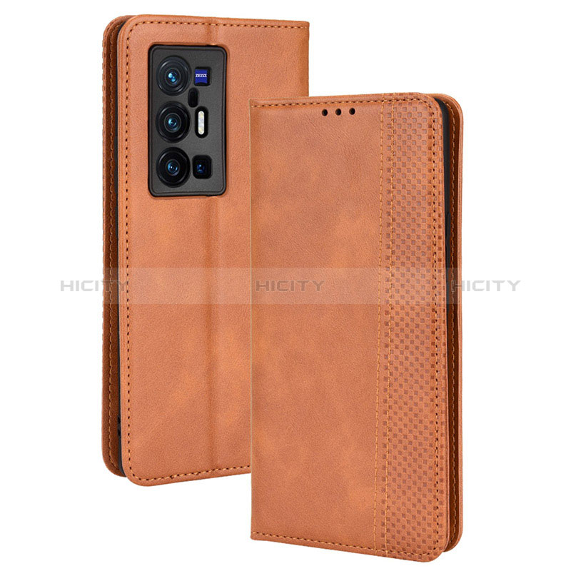 Funda de Cuero Cartera con Soporte Carcasa BY4 para Vivo X70 Pro+ Plus 5G Marron