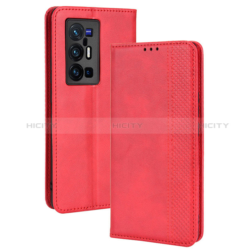 Funda de Cuero Cartera con Soporte Carcasa BY4 para Vivo X70 Pro+ Plus 5G Rojo