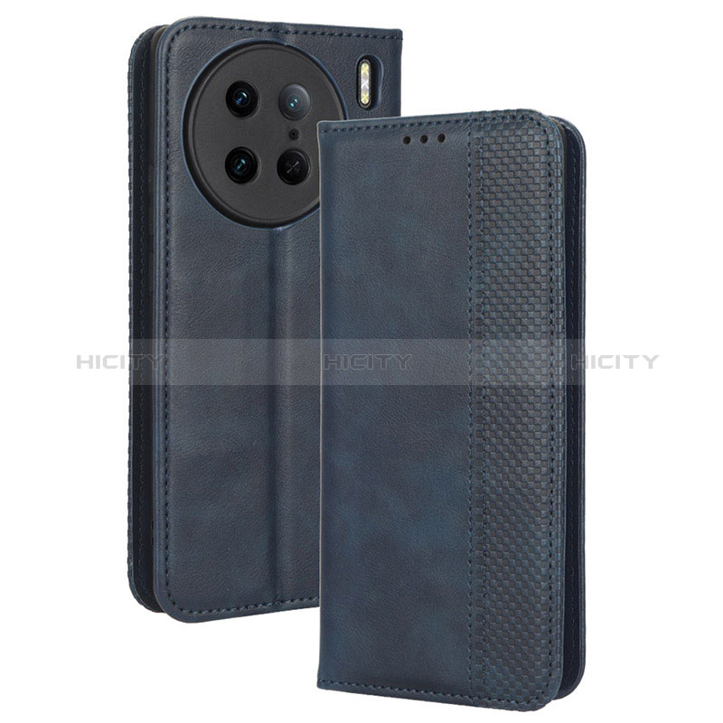 Funda de Cuero Cartera con Soporte Carcasa BY4 para Vivo X90 Pro 5G Azul