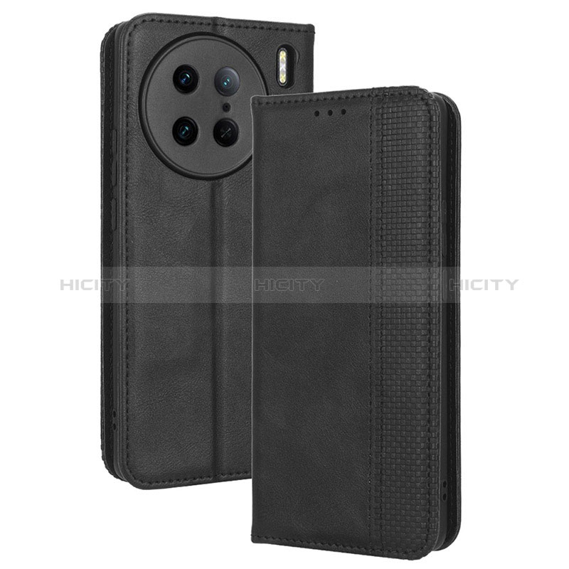 Funda de Cuero Cartera con Soporte Carcasa BY4 para Vivo X90 Pro 5G Negro