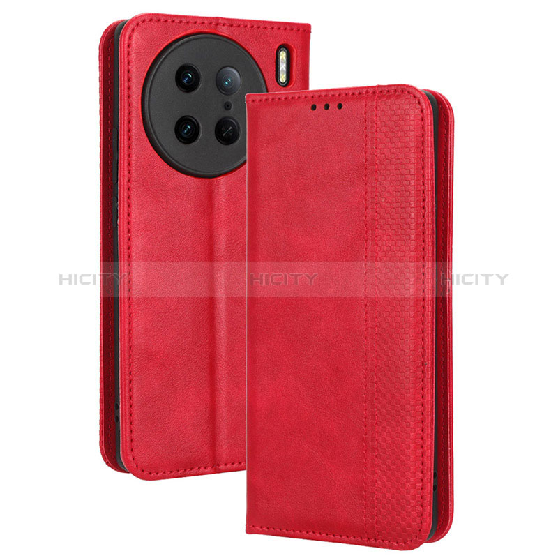 Funda de Cuero Cartera con Soporte Carcasa BY4 para Vivo X90 Pro 5G Rojo