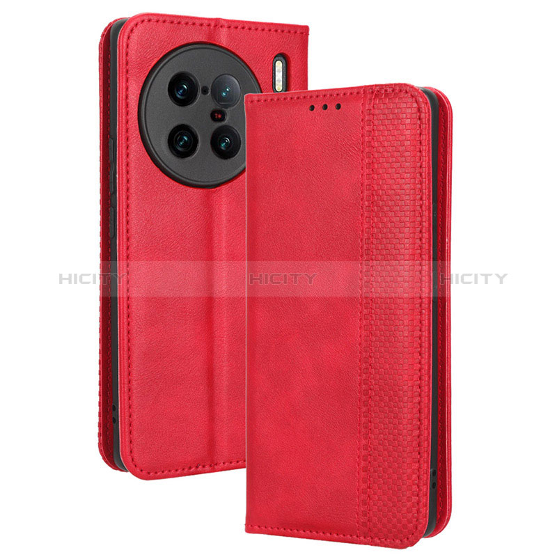 Funda de Cuero Cartera con Soporte Carcasa BY4 para Vivo X90 Pro+ Plus 5G Rojo