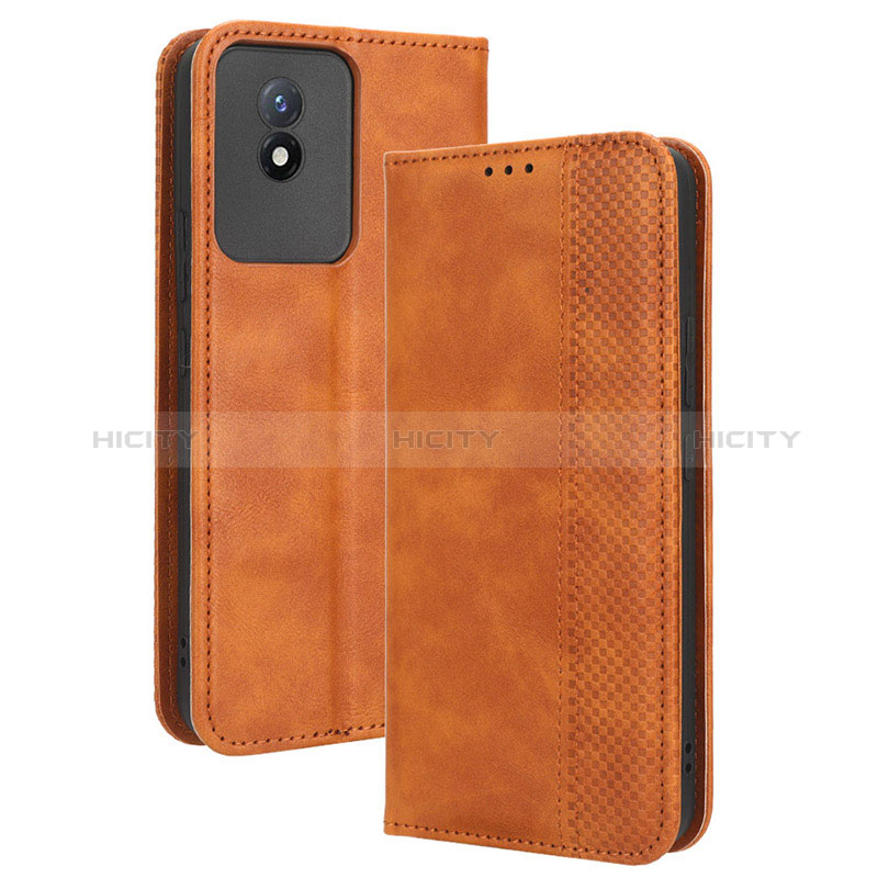 Funda de Cuero Cartera con Soporte Carcasa BY4 para Vivo Y02 Marron