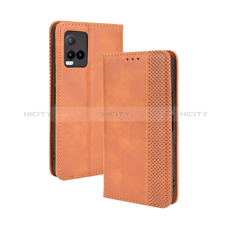 Funda de Cuero Cartera con Soporte Carcasa BY4 para Vivo Y21G Marron