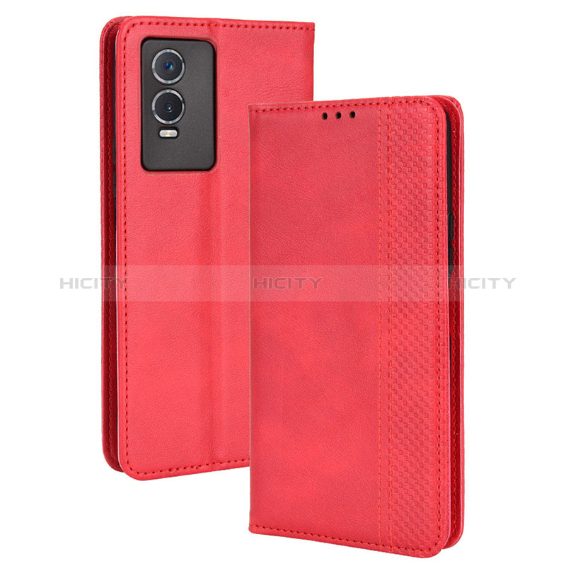 Funda de Cuero Cartera con Soporte Carcasa BY4 para Vivo Y76s 5G Rojo