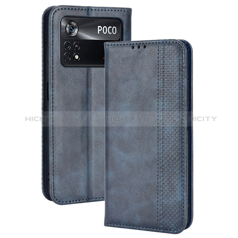 Funda de Cuero Cartera con Soporte Carcasa BY4 para Xiaomi Poco M4 Pro 4G Azul