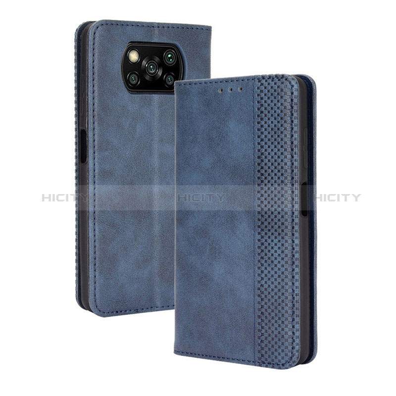 Funda de Cuero Cartera con Soporte Carcasa BY4 para Xiaomi Poco X3 Azul