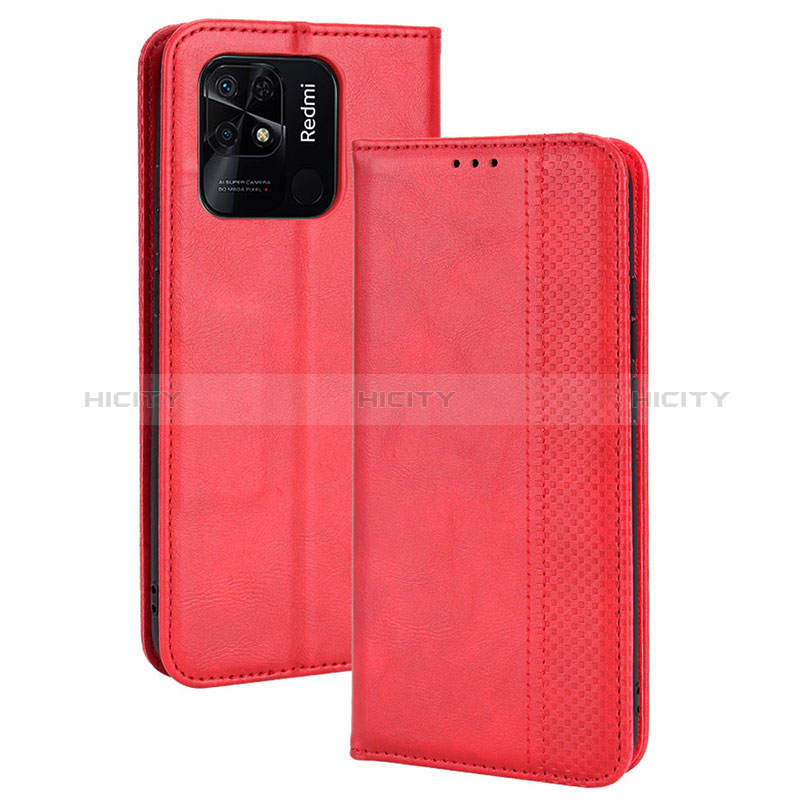 Funda de Cuero Cartera con Soporte Carcasa BY4 para Xiaomi Redmi 10C 4G Rojo