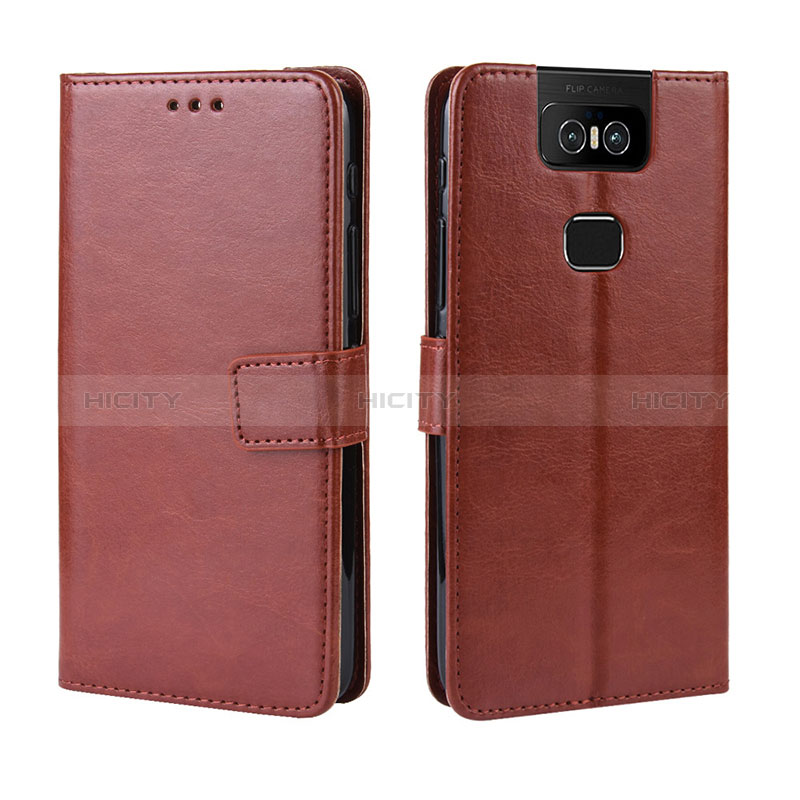 Funda de Cuero Cartera con Soporte Carcasa BY5 para Asus Zenfone 6 ZS630KL Marron