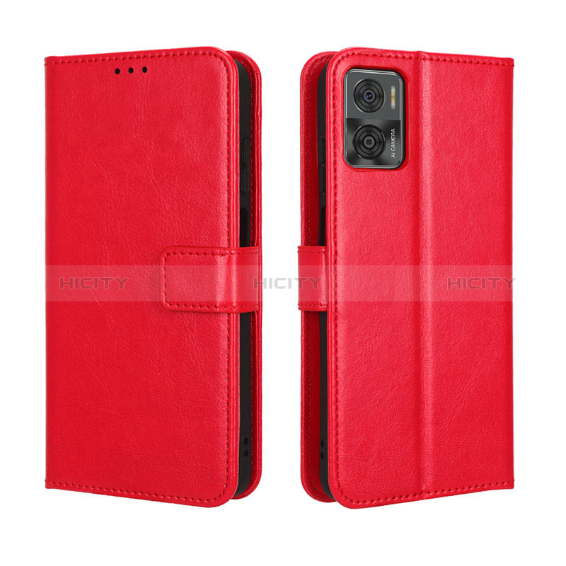 Funda de Cuero Cartera con Soporte Carcasa BY5 para Motorola Moto E22 Rojo