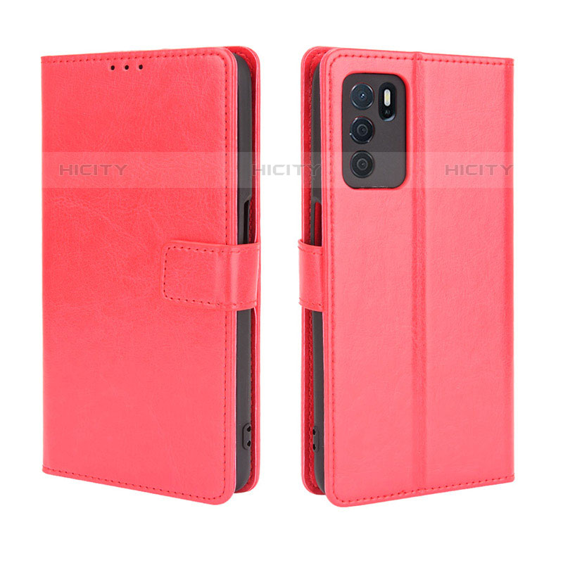 Funda de Cuero Cartera con Soporte Carcasa BY5 para Oppo A16s Rojo