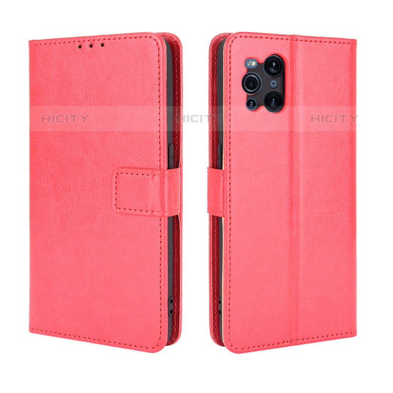 Funda de Cuero Cartera con Soporte Carcasa BY5 para Oppo Find X3 Pro 5G Rojo