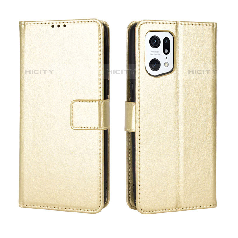 Funda de Cuero Cartera con Soporte Carcasa BY5 para Oppo Find X5 Pro 5G Oro