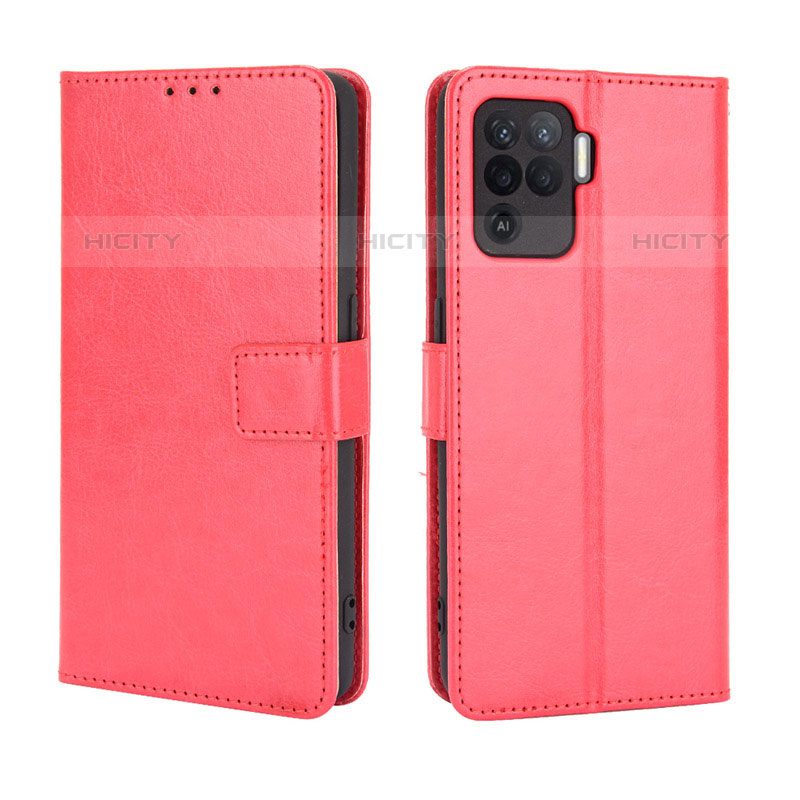 Funda de Cuero Cartera con Soporte Carcasa BY5 para Oppo Reno5 F Rojo