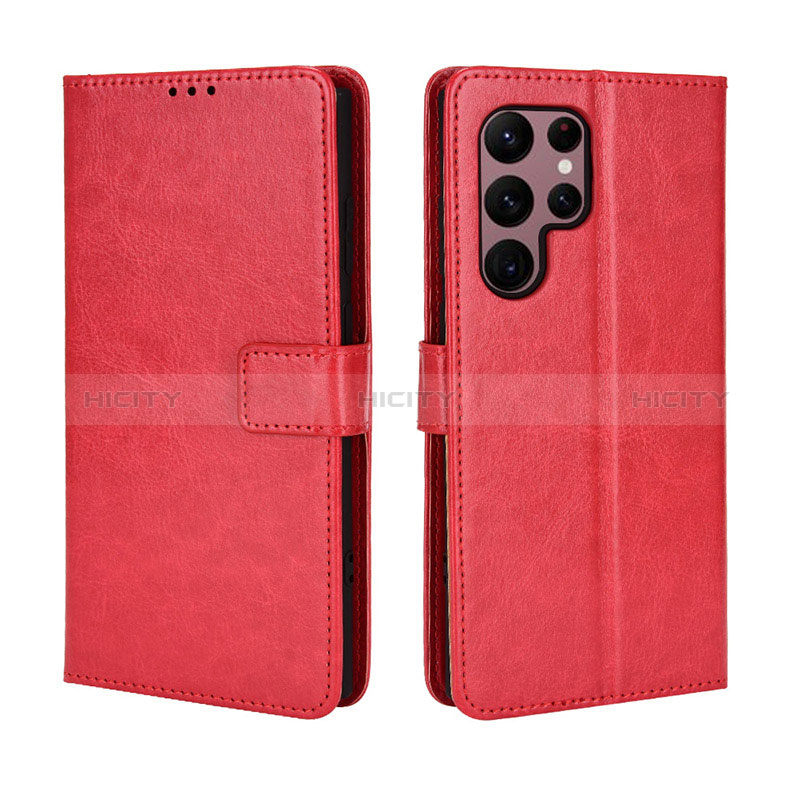 Funda de Cuero Cartera con Soporte Carcasa BY5 para Samsung Galaxy S22 Ultra 5G Rojo