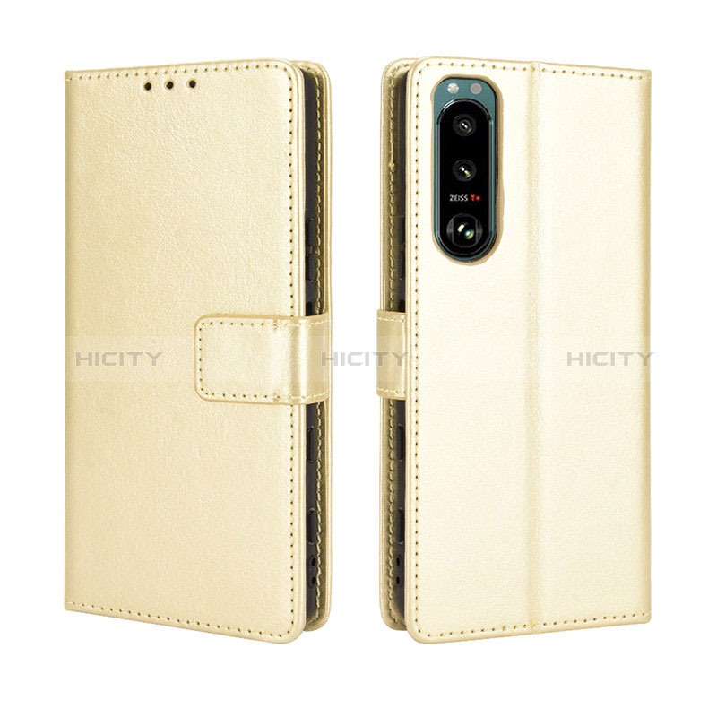 Funda de Cuero Cartera con Soporte Carcasa BY5 para Sony Xperia 5 III Oro