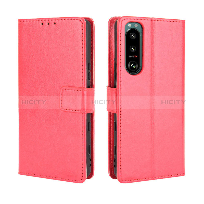 Funda de Cuero Cartera con Soporte Carcasa BY5 para Sony Xperia 5 III Rojo