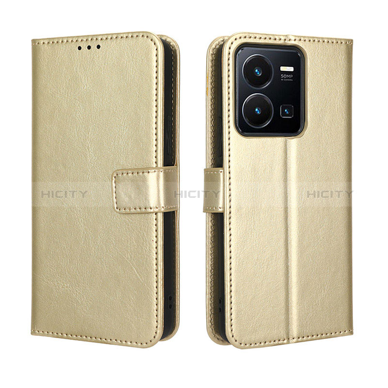 Funda de Cuero Cartera con Soporte Carcasa BY5 para Vivo Y35 4G Oro