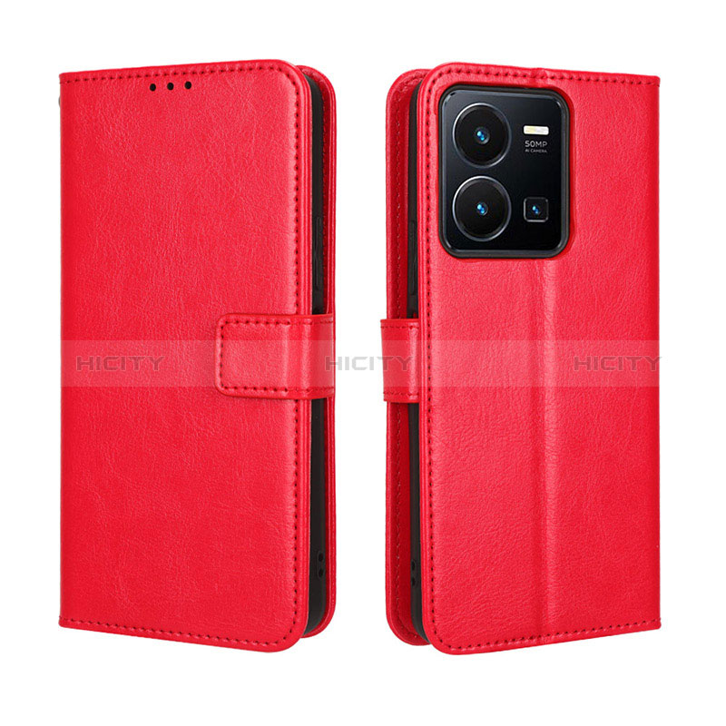 Funda de Cuero Cartera con Soporte Carcasa BY5 para Vivo Y35 4G Rojo