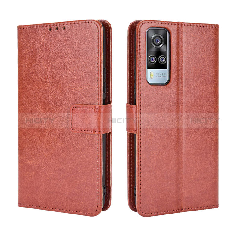 Funda de Cuero Cartera con Soporte Carcasa BY5 para Vivo Y51 (2021) Marron