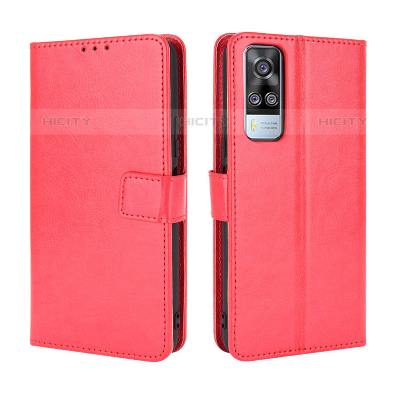 Funda de Cuero Cartera con Soporte Carcasa BY5 para Vivo Y51A Rojo