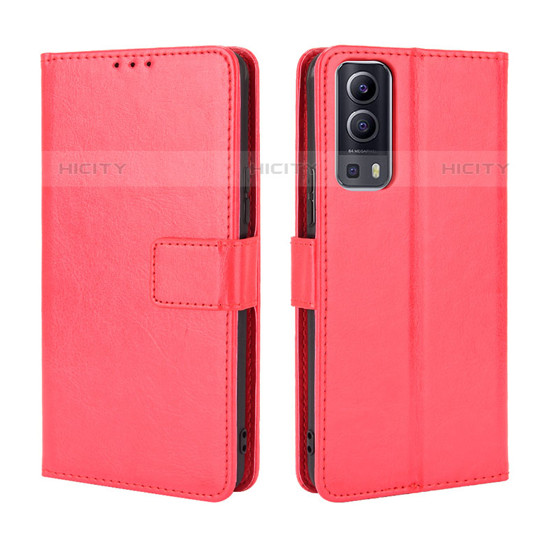 Funda de Cuero Cartera con Soporte Carcasa BY5 para Vivo Y52 5G Rojo