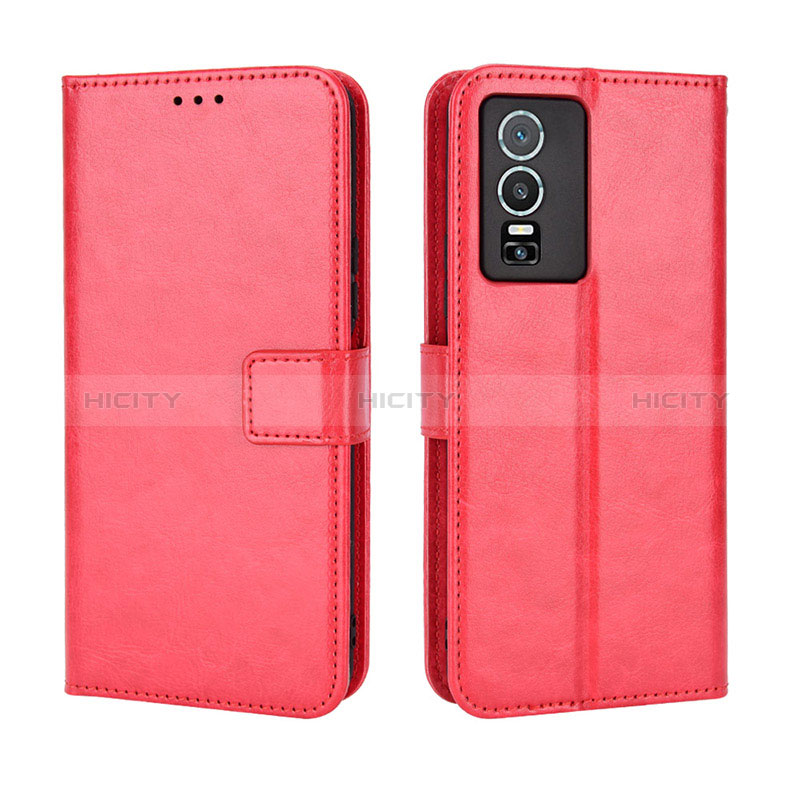 Funda de Cuero Cartera con Soporte Carcasa BY5 para Vivo Y76 5G Rojo