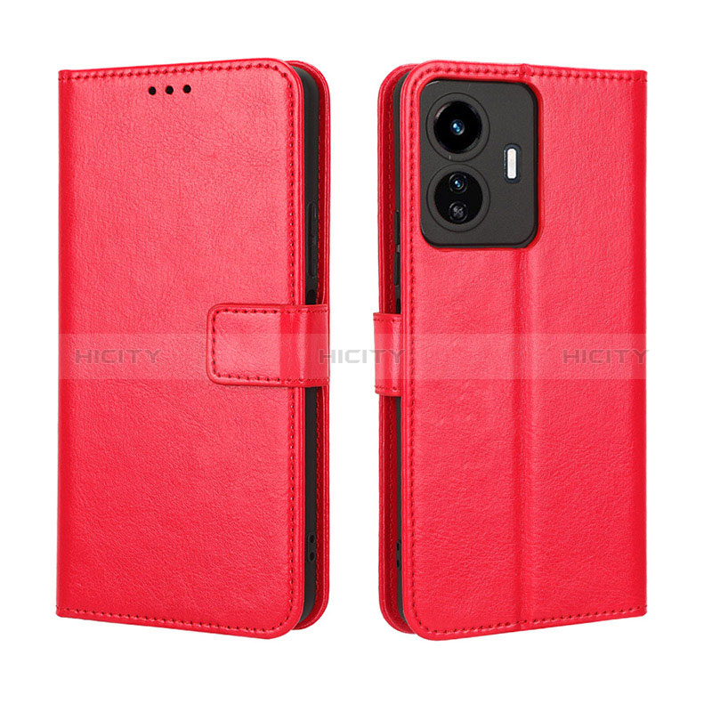 Funda de Cuero Cartera con Soporte Carcasa BY5 para Vivo Y77 5G Rojo