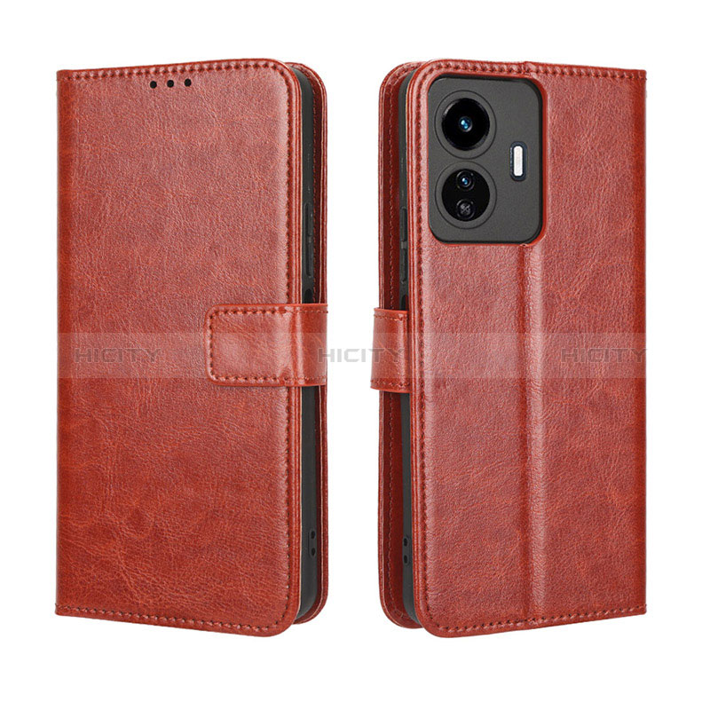 Funda de Cuero Cartera con Soporte Carcasa BY5 para Vivo Y77e 5G Marron