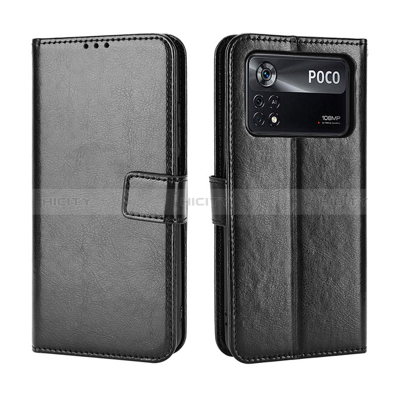 Funda de Cuero Cartera con Soporte Carcasa BY5 para Xiaomi Poco M4 Pro 4G Negro