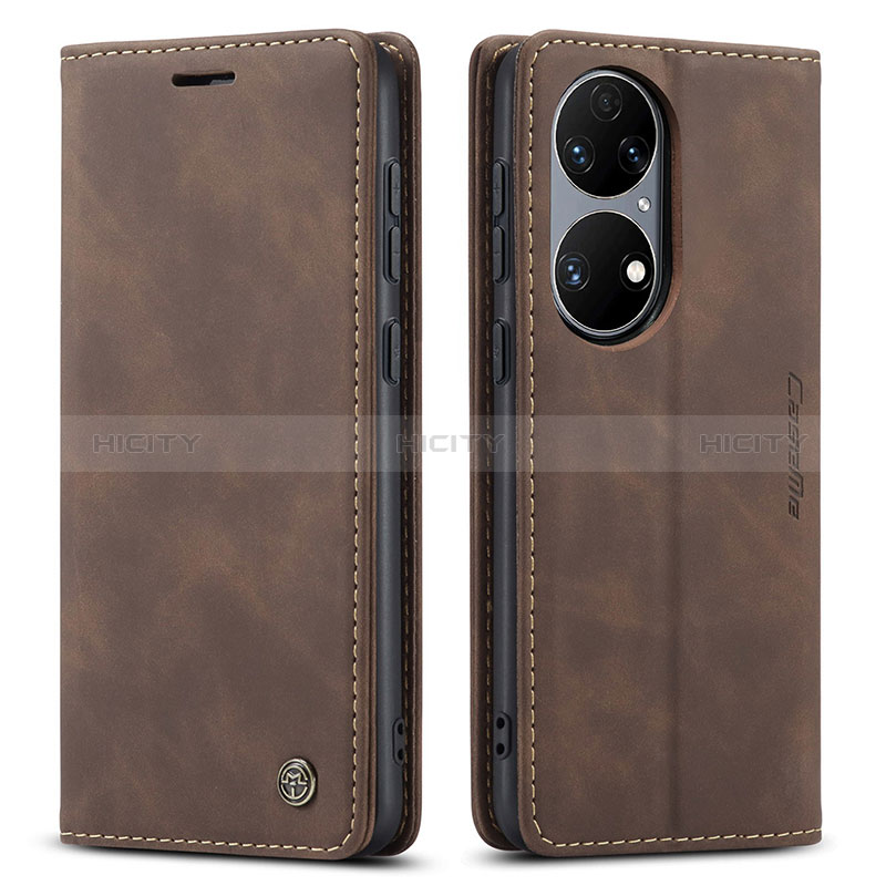 Funda de Cuero Cartera con Soporte Carcasa C01S para Huawei P50 Marron