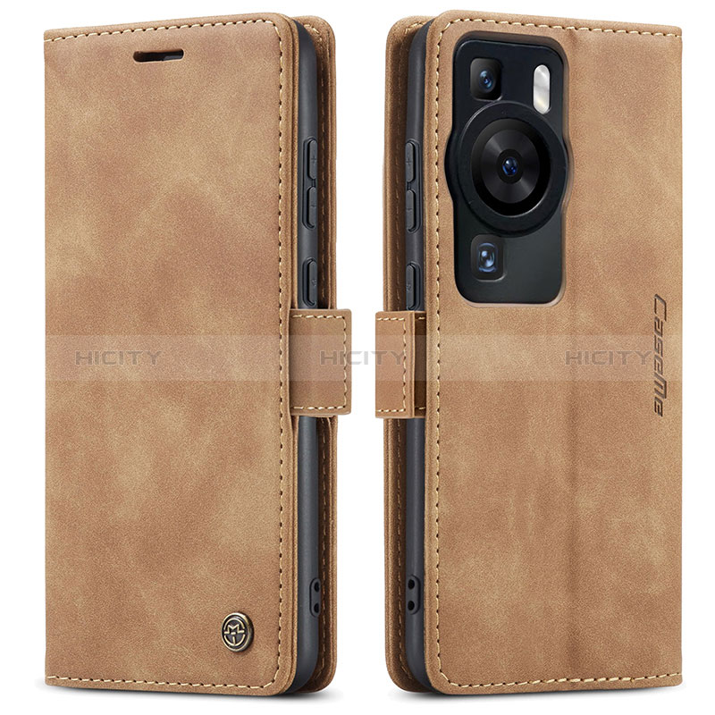 Funda de Cuero Cartera con Soporte Carcasa C01S para Huawei P60 Marron Claro