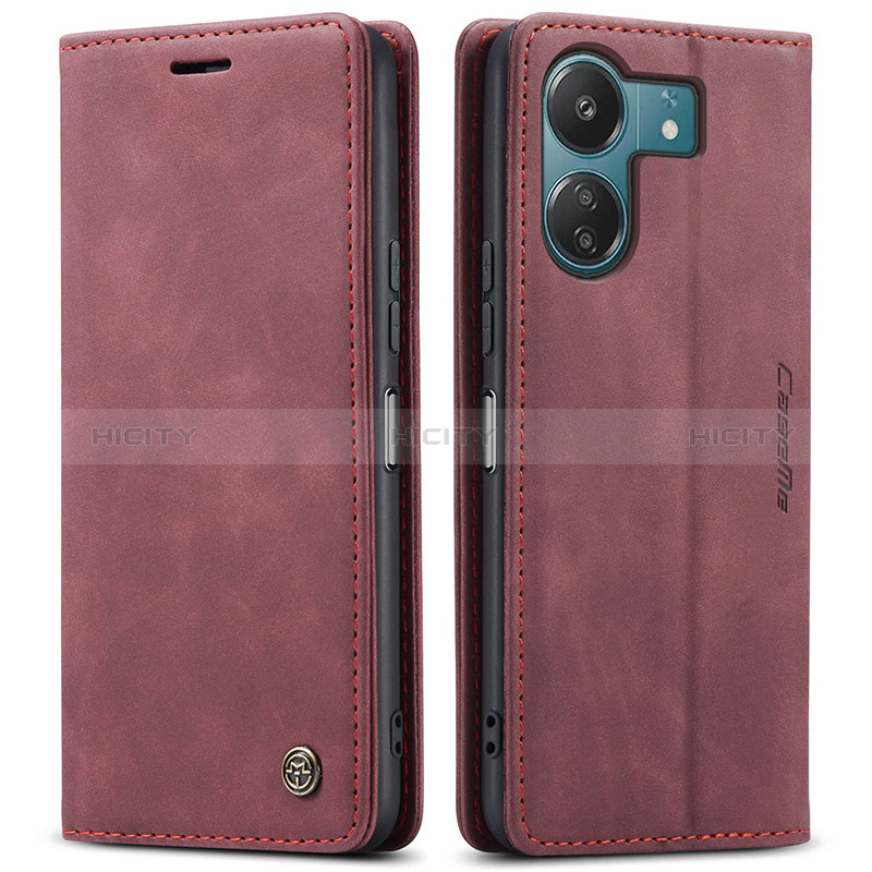 Funda de Cuero Cartera con Soporte Carcasa C01S para Xiaomi Redmi 13C Rojo Rosa