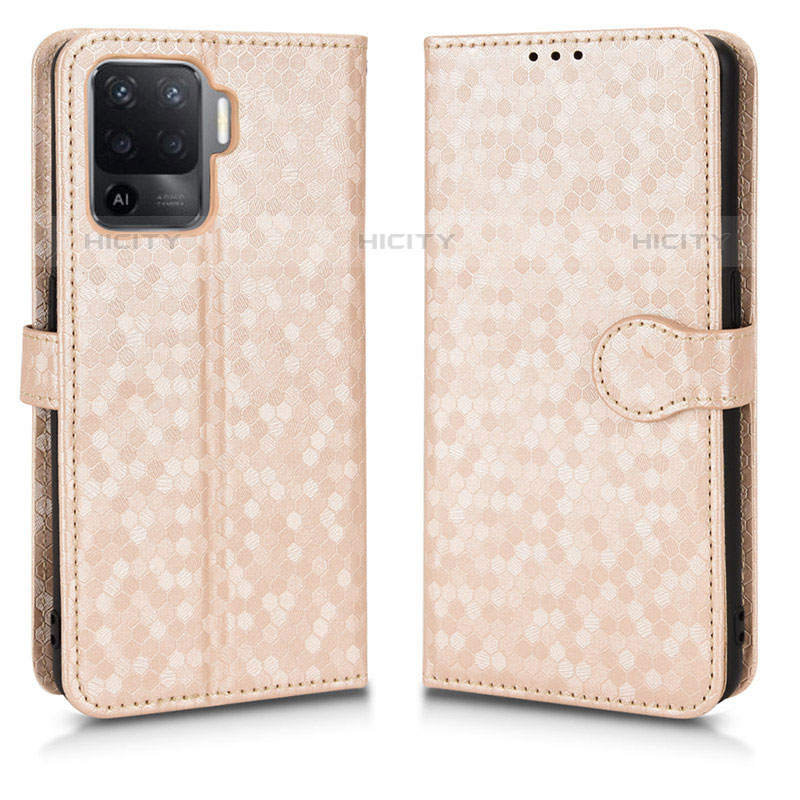 Funda de Cuero Cartera con Soporte Carcasa C01X para Oppo F19 Pro+ Plus 5G Oro