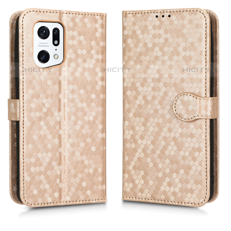 Funda de Cuero Cartera con Soporte Carcasa C01X para Oppo Find X5 Pro 5G Oro