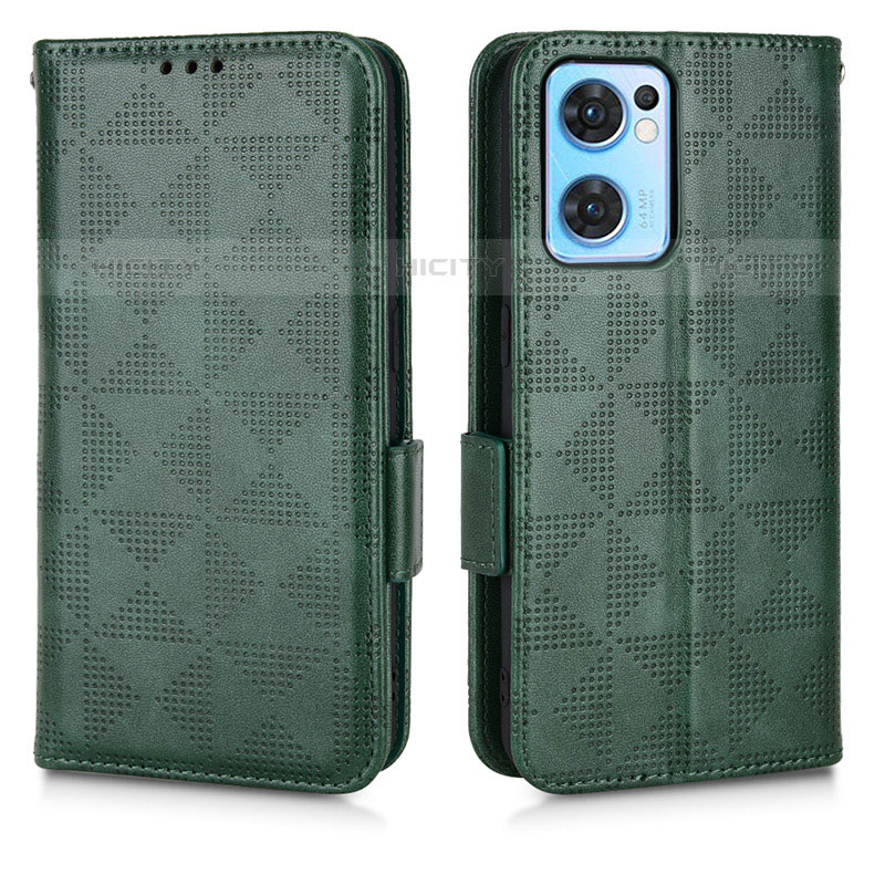 Funda de Cuero Cartera con Soporte Carcasa C01X para Oppo Reno7 5G Verde