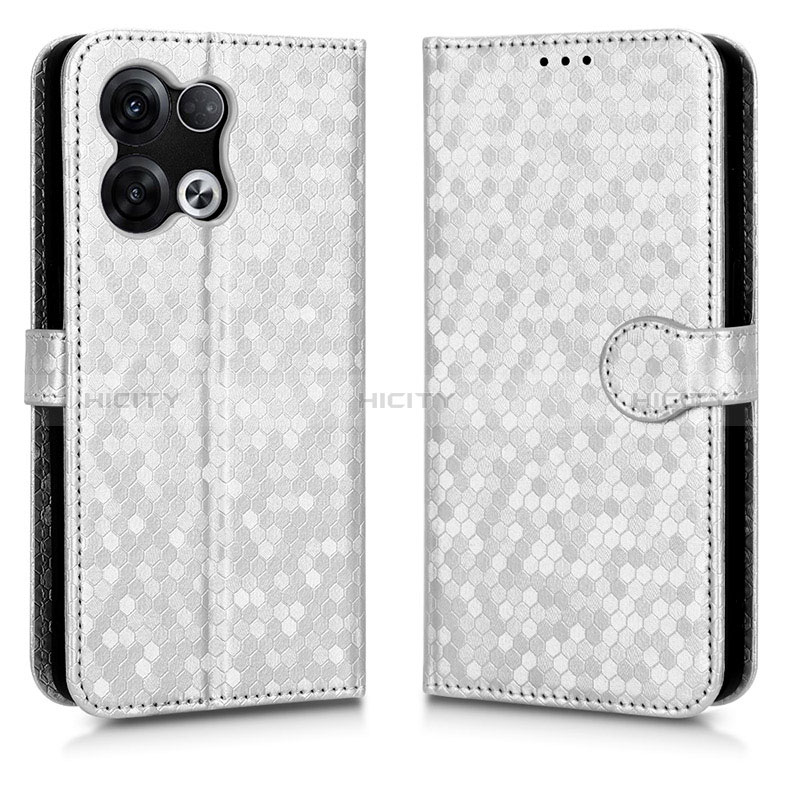 Funda de Cuero Cartera con Soporte Carcasa C01X para Oppo Reno9 Pro+ Plus 5G Plata