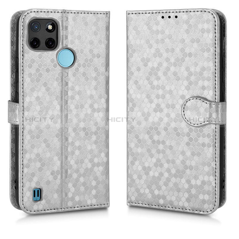 Funda de Cuero Cartera con Soporte Carcasa C01X para Realme C25Y India Plata