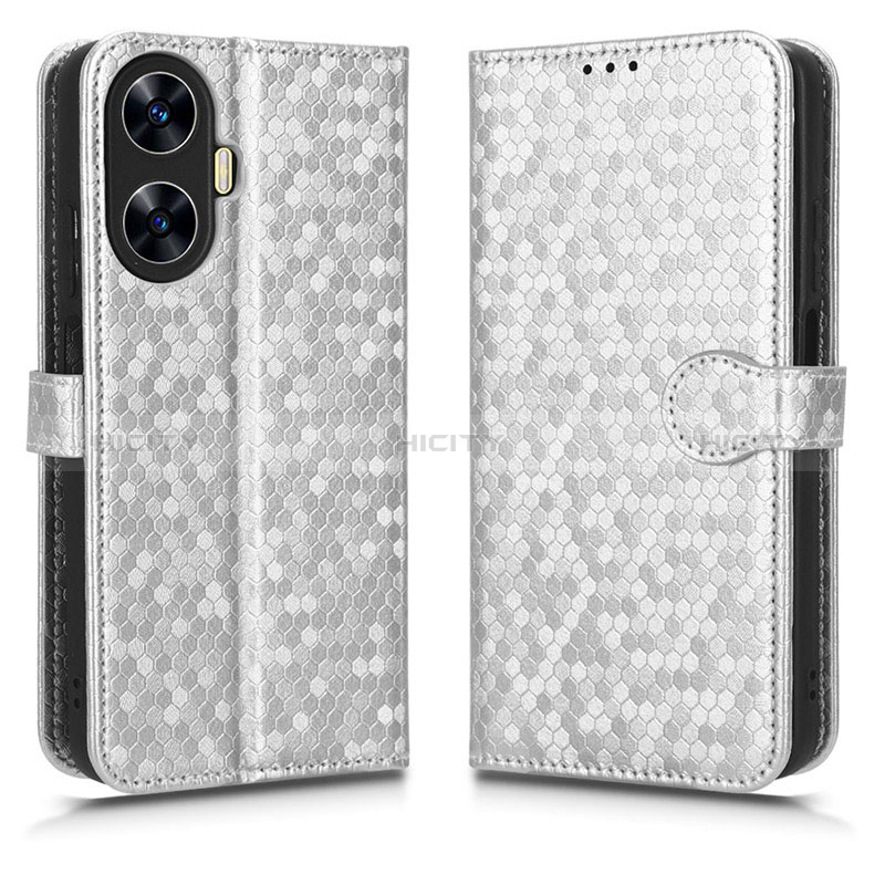 Funda de Cuero Cartera con Soporte Carcasa C01X para Realme Narzo N55 Plata