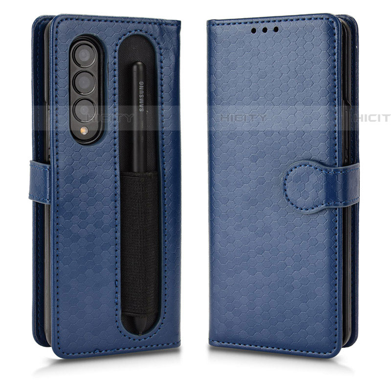 Funda de Cuero Cartera con Soporte Carcasa C01X para Samsung Galaxy Z Fold4 5G Azul