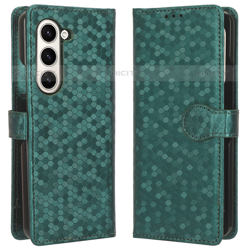 Funda de Cuero Cartera con Soporte Carcasa C01X para Samsung Galaxy Z Fold5 5G Verde