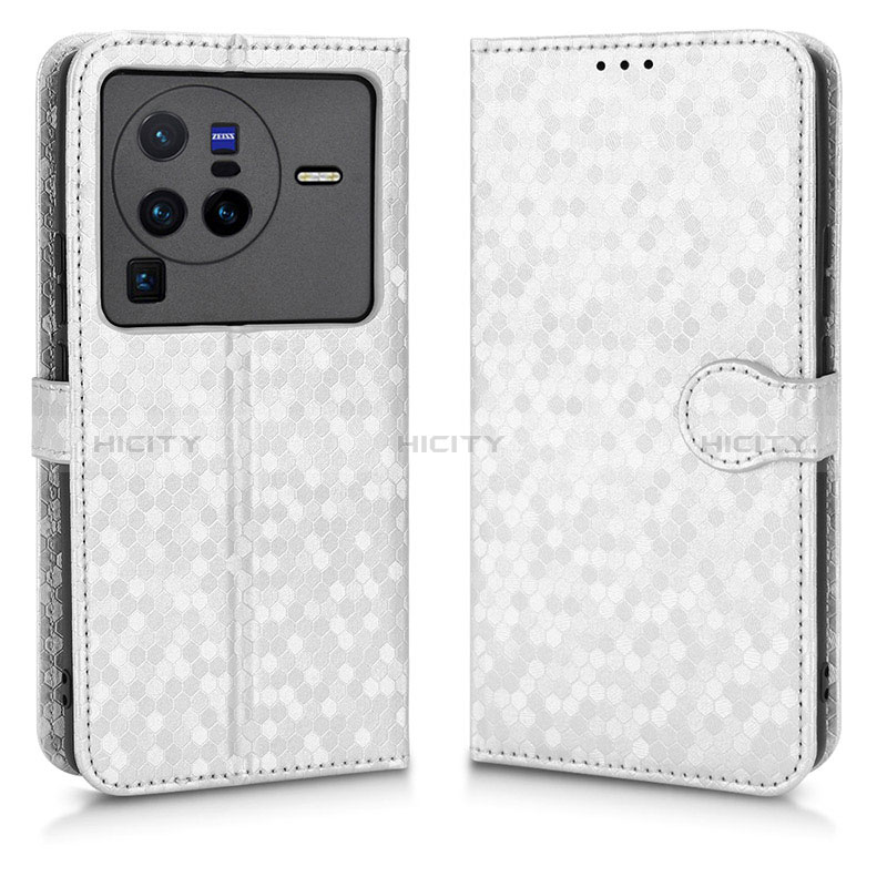 Funda de Cuero Cartera con Soporte Carcasa C01X para Vivo X80 Pro 5G Plata