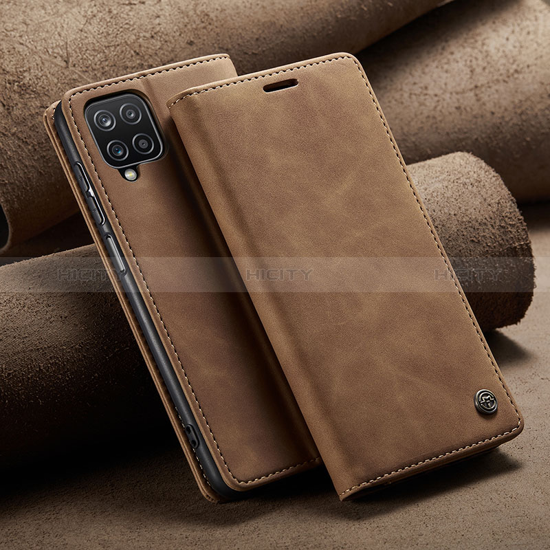 Funda de Cuero Cartera con Soporte Carcasa C02S para Samsung Galaxy A12 Marron Claro