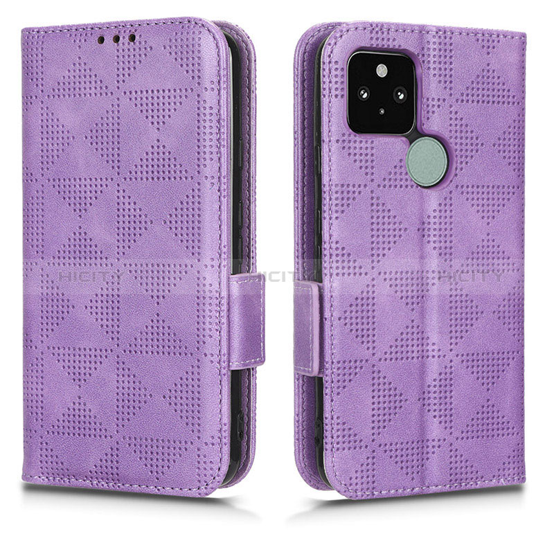 Funda de Cuero Cartera con Soporte Carcasa C02X para Google Pixel 5 Morado