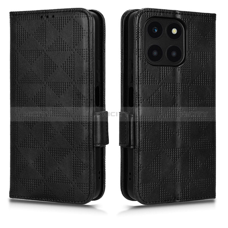 Funda de Cuero Cartera con Soporte Carcasa C02X para Huawei Honor X6a Negro