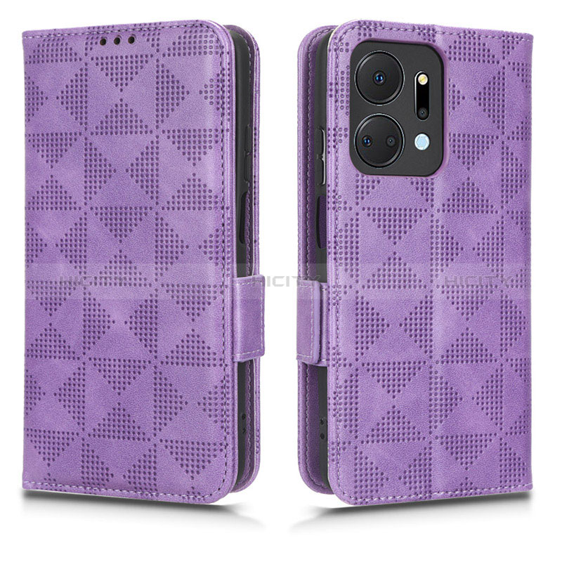 Funda de Cuero Cartera con Soporte Carcasa C02X para Huawei Honor X7a Morado