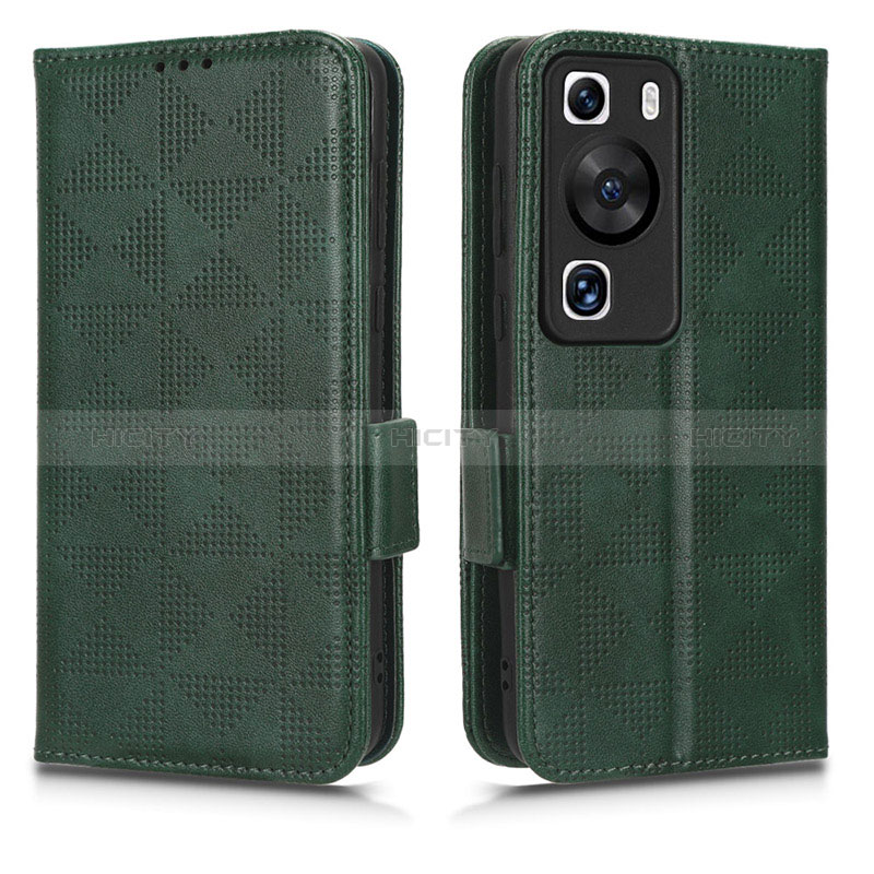 Funda de Cuero Cartera con Soporte Carcasa C02X para Huawei P60 Verde