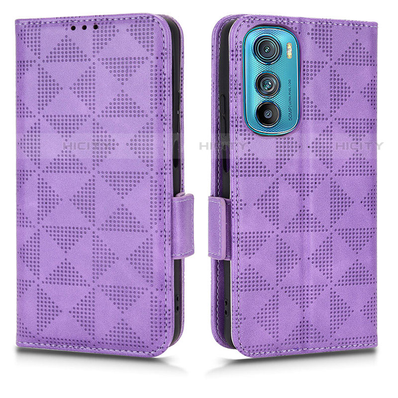 Funda de Cuero Cartera con Soporte Carcasa C02X para Motorola Moto Edge 30 5G Morado