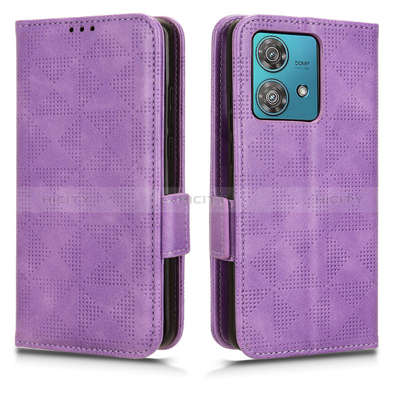 Funda de Cuero Cartera con Soporte Carcasa C02X para Motorola Moto Edge 40 Neo 5G Morado