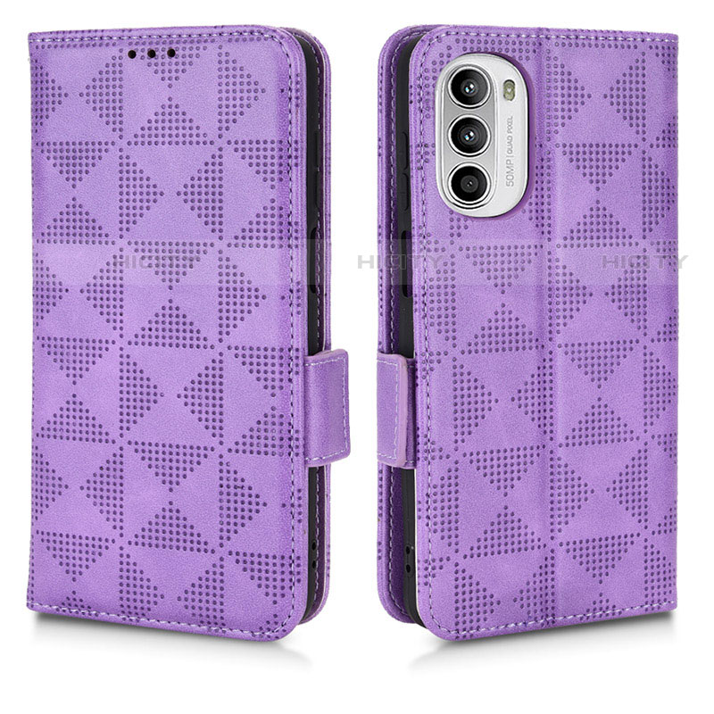 Funda de Cuero Cartera con Soporte Carcasa C02X para Motorola Moto G71s 5G Morado